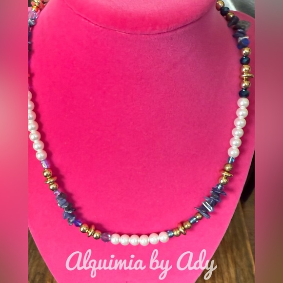 NEW PEARLS AND LAPIS CHOKER NECKLACE - Picture 1 of 4